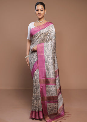 Cream Tussar Silk Saree With Blouse Piece