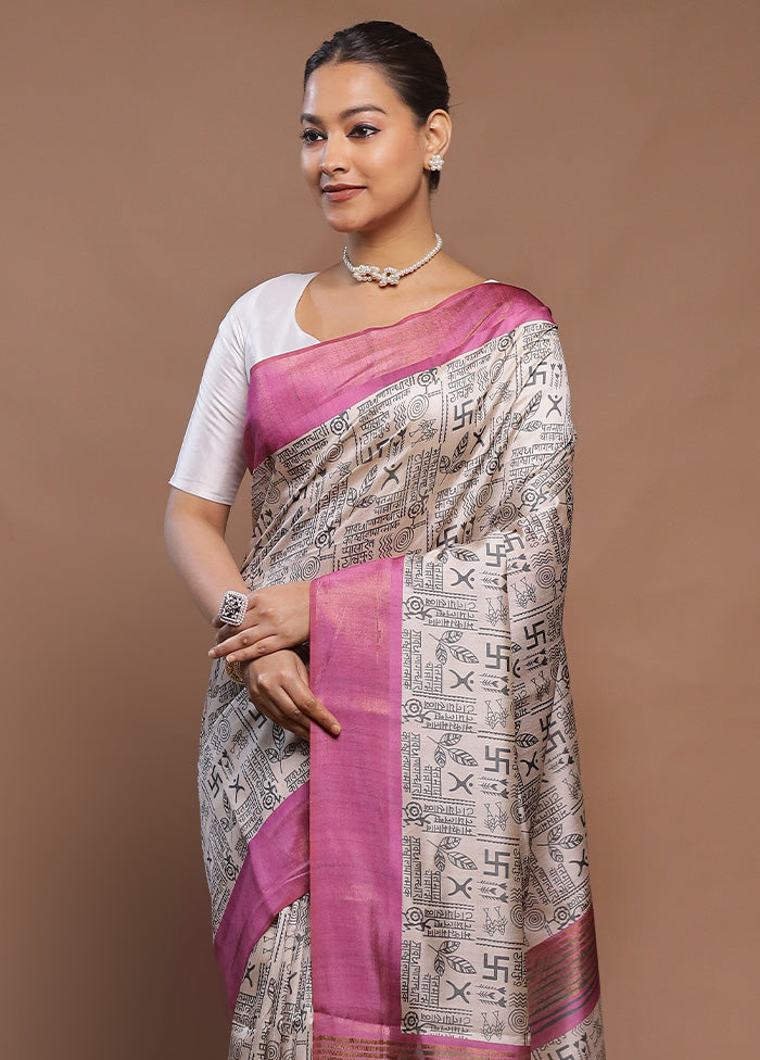 Cream Tussar Silk Saree With Blouse Piece