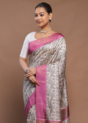 Cream Tussar Silk Saree With Blouse Piece