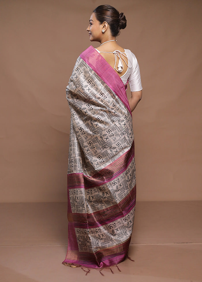 Cream Tussar Silk Saree With Blouse Piece