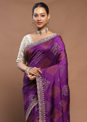 Purple Handloom Chiffon Pure Silk Saree With Blouse Piece