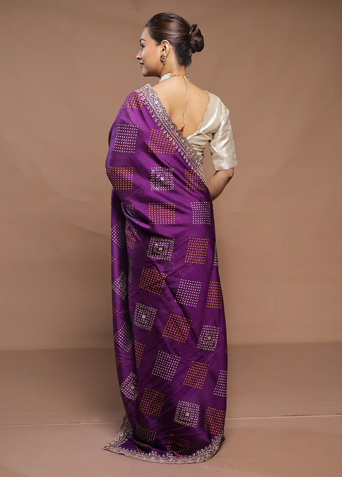 Purple Handloom Chiffon Pure Silk Saree With Blouse Piece