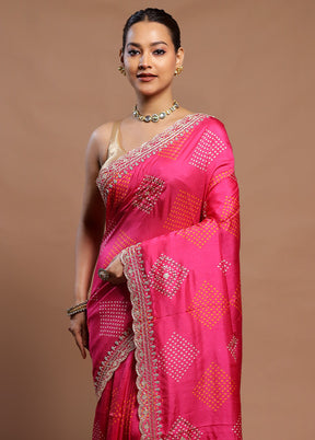 Pink Handloom Chiffon Pure Silk Saree With Blouse Piece