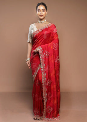 Red Handloom Chiffon Pure Silk Saree With Blouse Piece