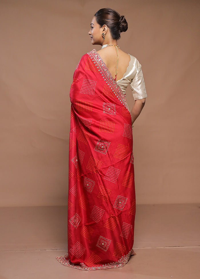 Red Handloom Chiffon Pure Silk Saree With Blouse Piece