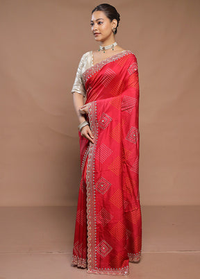 Red Handloom Chiffon Pure Silk Saree With Blouse Piece