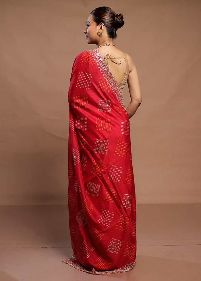 Red Handloom Chiffon Pure Silk Saree With Blouse Piece