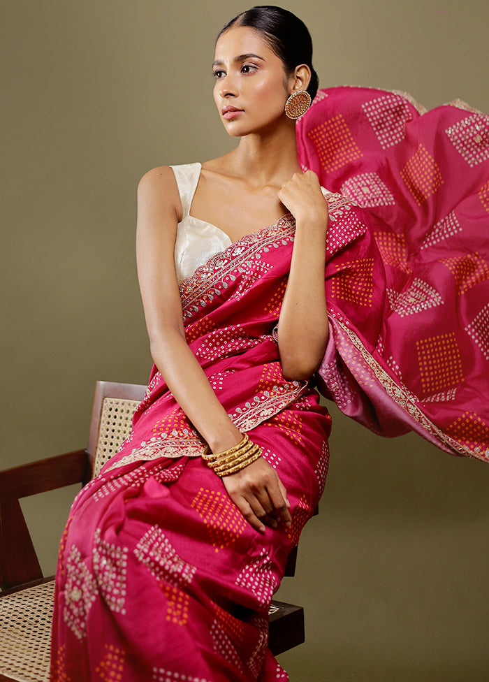 Pink Handloom Chiffon Pure Silk Saree With Blouse Piece