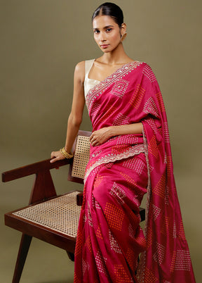 Pink Handloom Chiffon Pure Silk Saree With Blouse Piece