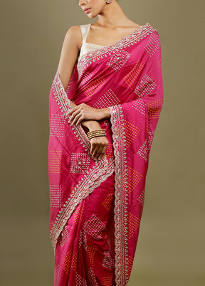 Pink Handloom Chiffon Pure Silk Saree With Blouse Piece