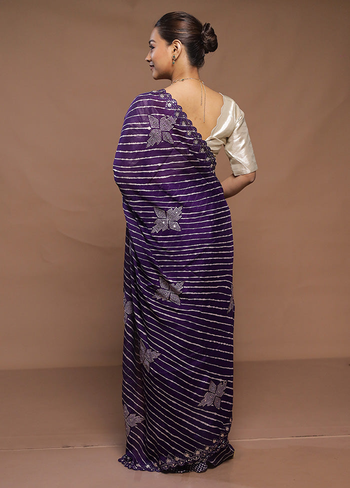 Purple Handloom Chiffon Pure Silk Saree With Blouse Piece