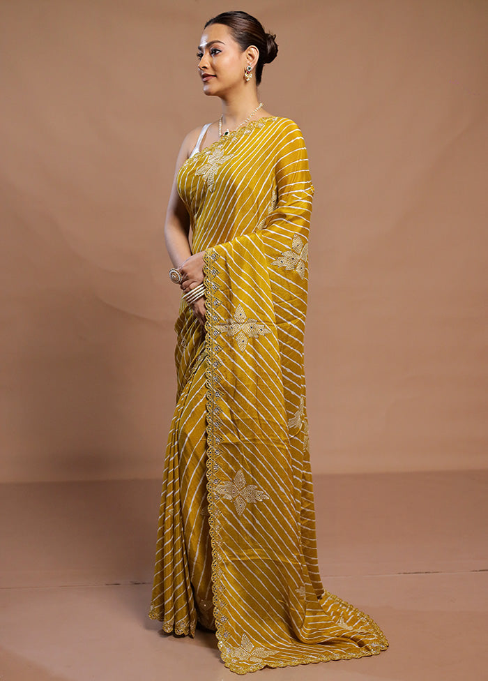 Yellow Handloom Chiffon Pure Silk Saree With Blouse Piece