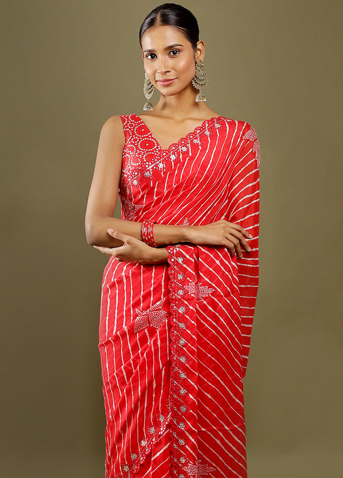 Red Handloom Chiffon Pure Silk Saree With Blouse Piece