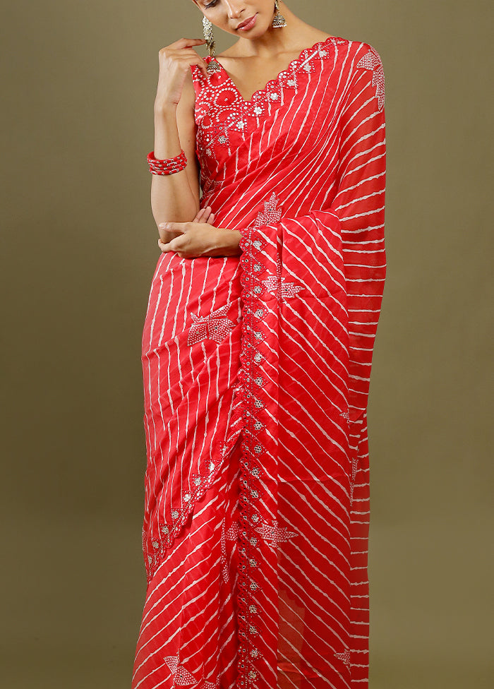 Red Handloom Chiffon Pure Silk Saree With Blouse Piece