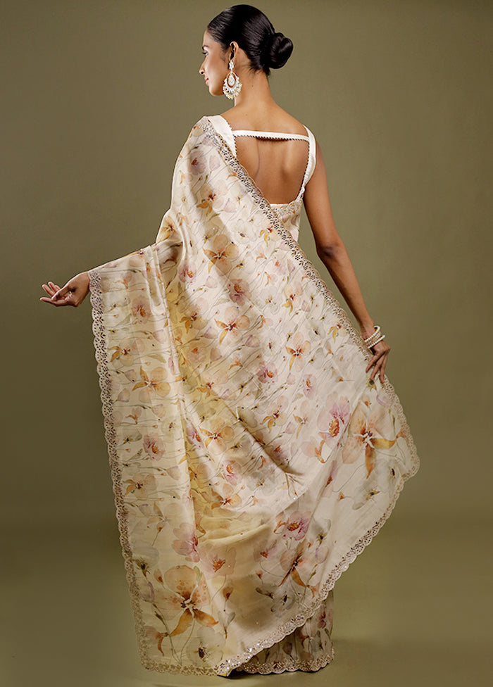 Cream Tussar Silk Saree With Blouse Piece