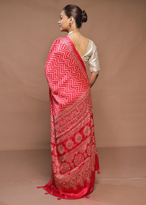 Pink Printed Pure Silk Saree Without Blouse Piece