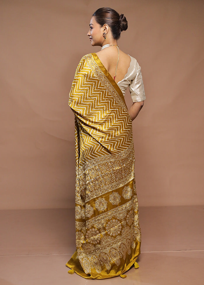 Yellow Printed Pure Silk Saree Without Blouse Piece