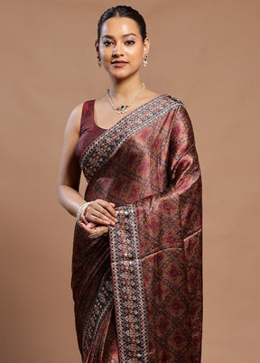 Maroon Handloom Tussar Pure Silk Saree With Blouse Piece