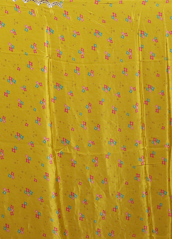 Yellow Printed Pure Silk Saree Without Blouse Piece