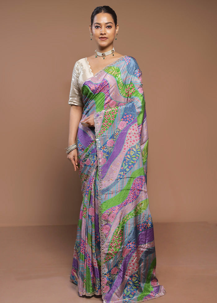 Multicolor Printed Pure Silk Saree Without Blouse Piece