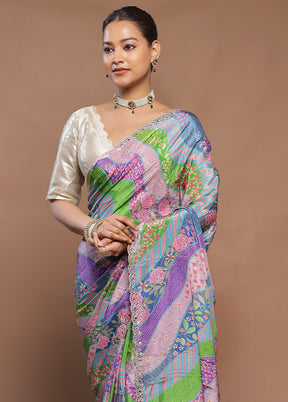 Multicolor Printed Pure Silk Saree Without Blouse Piece