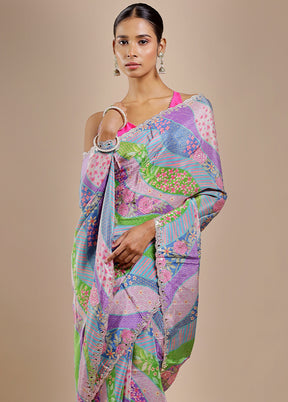 Multicolor Printed Pure Silk Saree Without Blouse Piece