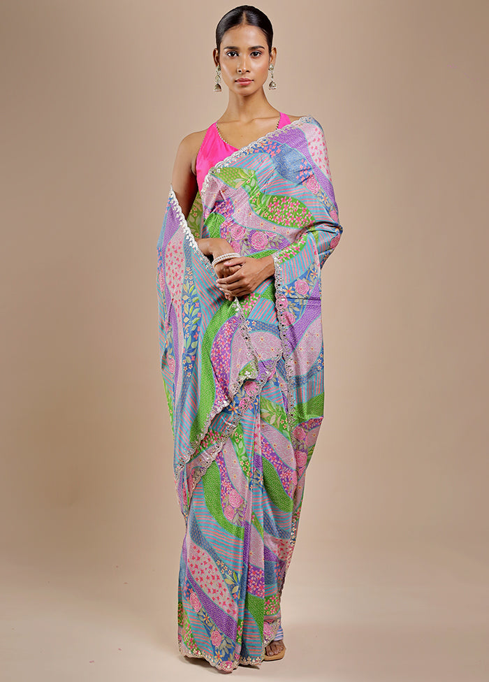 Multicolor Printed Pure Silk Saree Without Blouse Piece