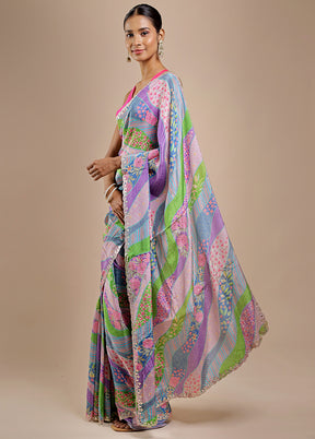 Multicolor Printed Pure Silk Saree Without Blouse Piece