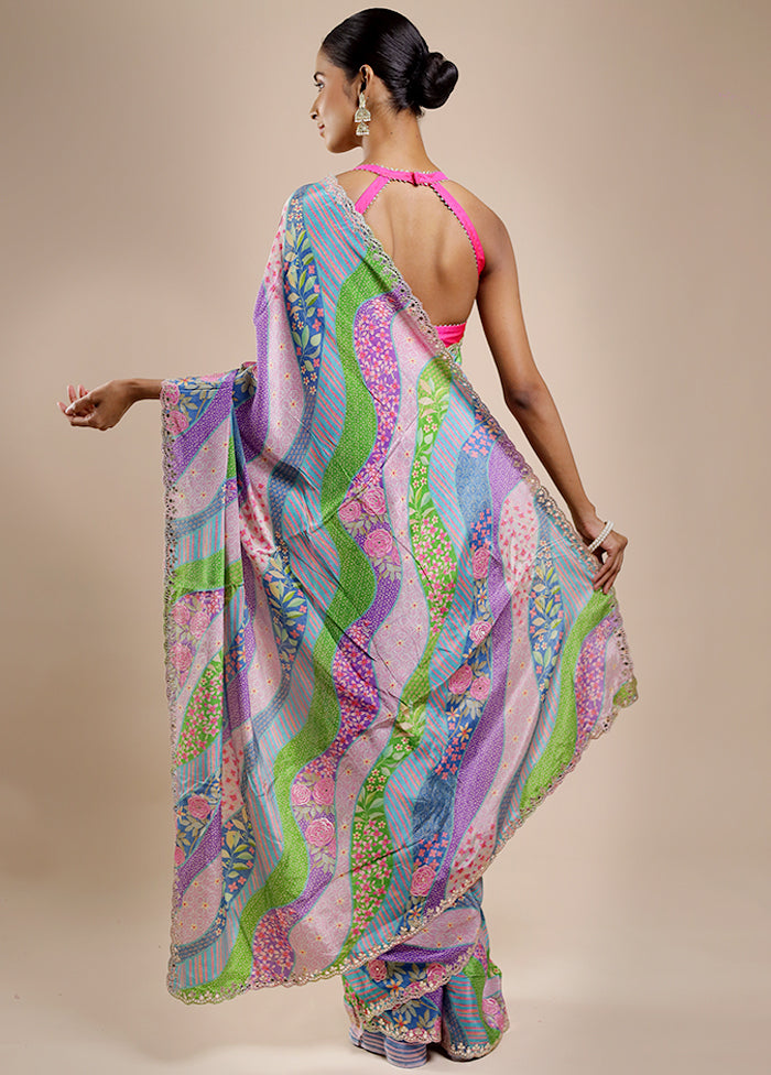 Multicolor Printed Pure Silk Saree Without Blouse Piece