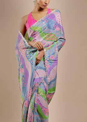 Multicolor Printed Pure Silk Saree Without Blouse Piece