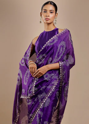 Purple Handloom Chiffon Pure Silk Saree With Blouse Piece