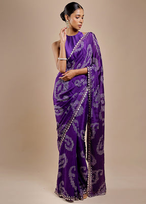 Purple Handloom Chiffon Pure Silk Saree With Blouse Piece