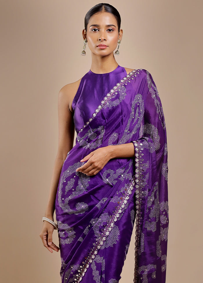 Purple Handloom Chiffon Pure Silk Saree With Blouse Piece