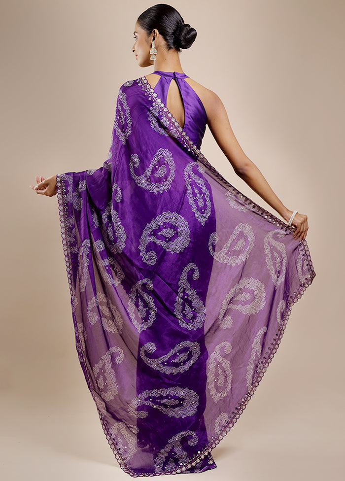 Purple Handloom Chiffon Pure Silk Saree With Blouse Piece