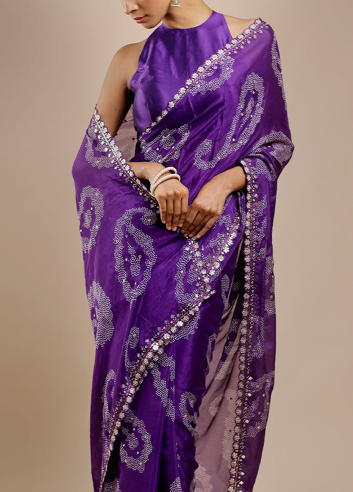 Purple Handloom Chiffon Pure Silk Saree With Blouse Piece