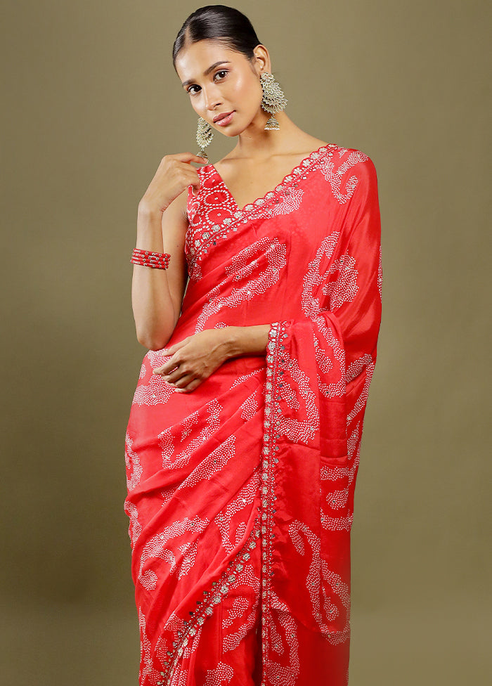 Red Handloom Chiffon Pure Silk Saree With Blouse Piece