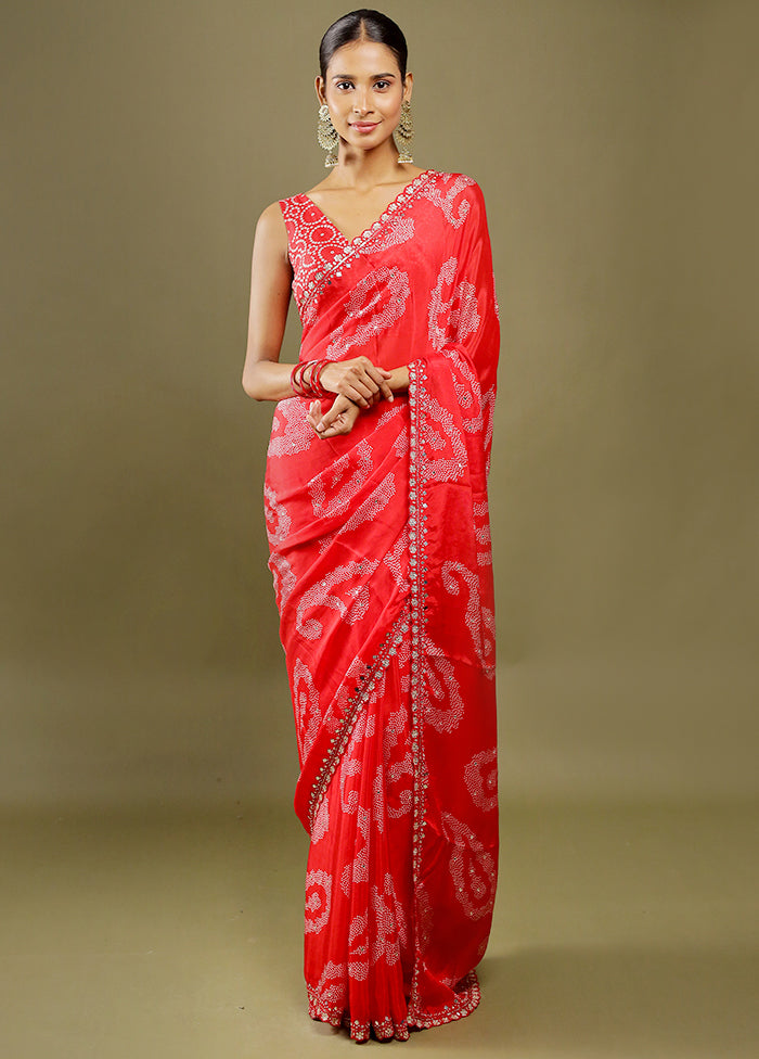 Red Handloom Chiffon Pure Silk Saree With Blouse Piece