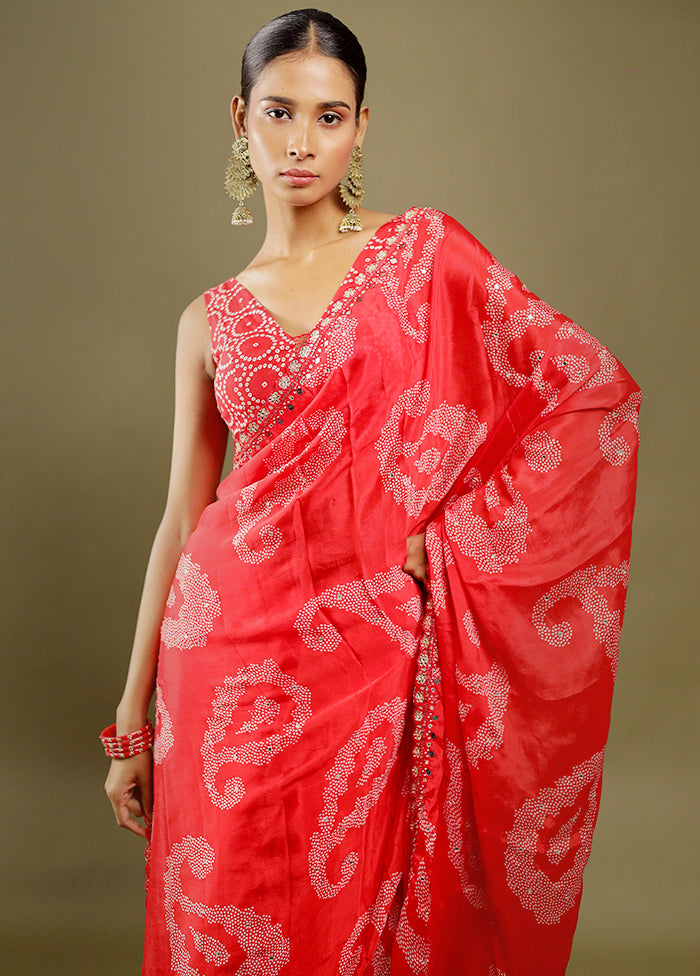 Red Handloom Chiffon Pure Silk Saree With Blouse Piece