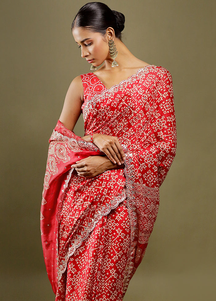 Red Handloom Chiffon Pure Silk Saree With Blouse Piece