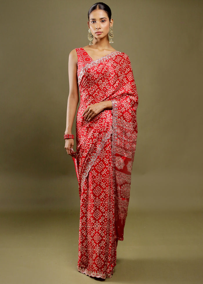 Red Handloom Chiffon Pure Silk Saree With Blouse Piece