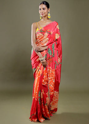 Pink Printed Pure Silk Saree Without Blouse Piece