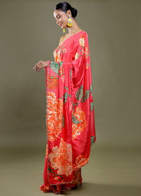 Pink Printed Pure Silk Saree Without Blouse Piece