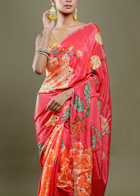 Pink Printed Pure Silk Saree Without Blouse Piece