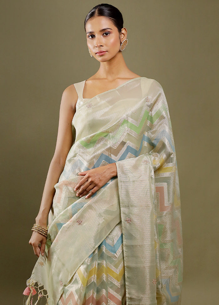 Green Tissue Silk Saree With Blouse Piece