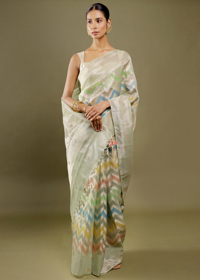 Green Tissue Silk Saree With Blouse Piece