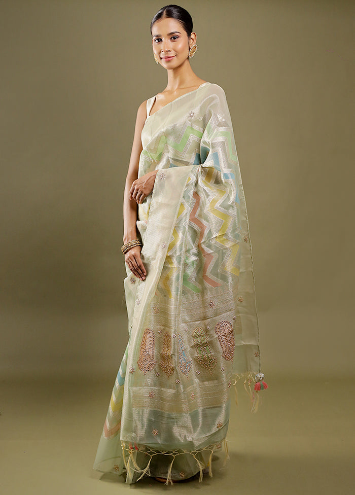 Green Tissue Silk Saree With Blouse Piece