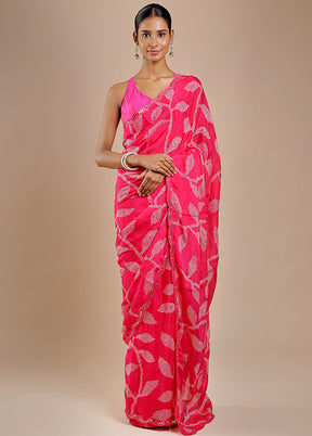 Pink Handloom Chiffon Pure Silk Saree With Blouse Piece