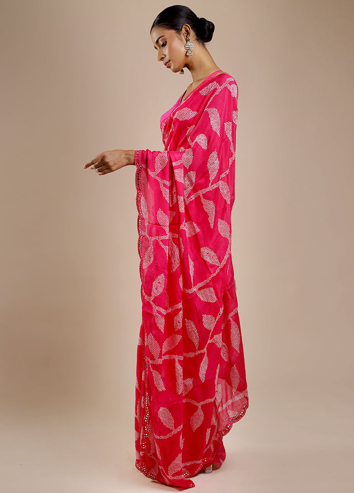 Pink Handloom Chiffon Pure Silk Saree With Blouse Piece