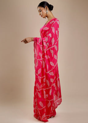 Pink Handloom Chiffon Pure Silk Saree With Blouse Piece