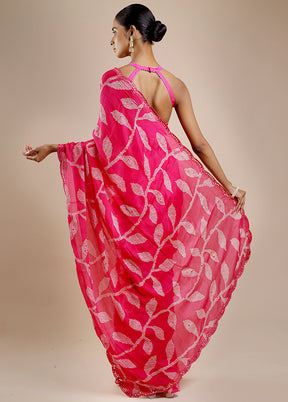 Pink Handloom Chiffon Pure Silk Saree With Blouse Piece